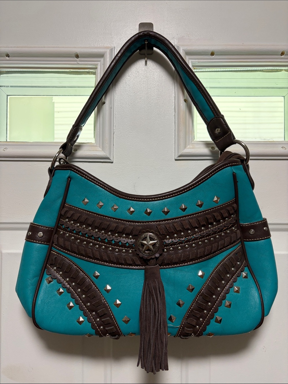 Montana West Turquoise and Brown Western Tassel Carry Concealed Shoulder Bag